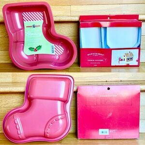 #2 NORDIC WARE Holiday Stocking Baking Pan WONDERSHOP Cookie Cutters Cake Bake